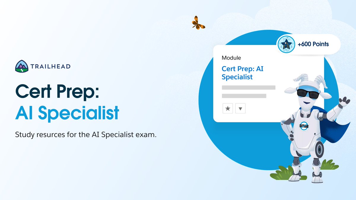 Feel like you’re late to AI? Spoiler: You’re right on time.

This Cert Prep module for the AI Specialist exam is your next step:

✔️ Build smarter with Prompt Builder
✔️ Create solutions with Agentforce
✔️ Explore AI in CRM

Start now: sforce.co/42cXv40