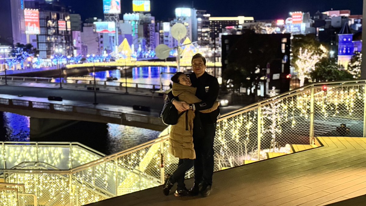Crossing the bridge over Naka River late at night.🌃