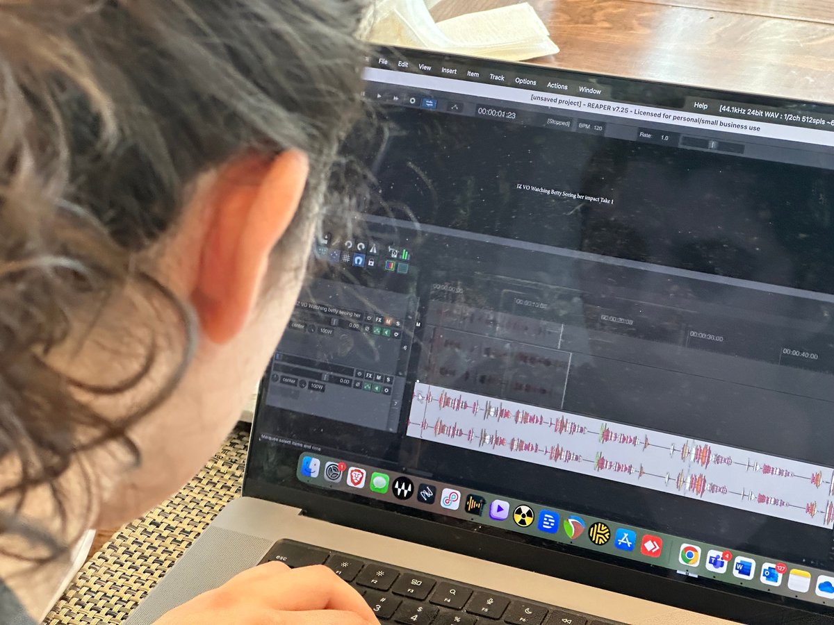 It’s a family affair! My daughter Tessa, audio producer, is helping to do some of the sound editing for our film.