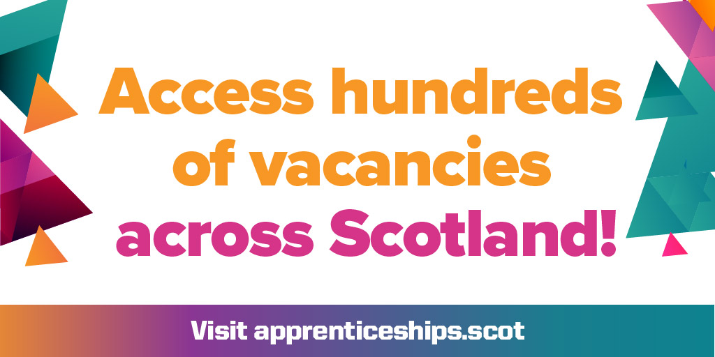 Recently left school and unsure what you want to do next? 👀

With a Modern or Graduate Apprenticeship you can get a job, earn a wage and gain a qualification! 🤩

Check for apprenticeship opportunities near you
➡️ apprenticeships.scot/find-a-vacancy…