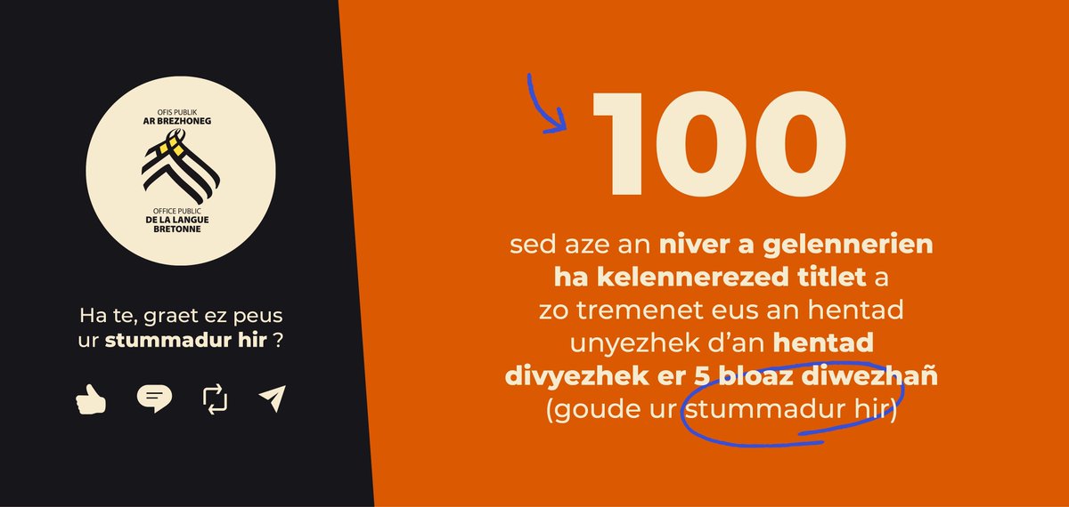 📚 100 a gelennerien ha kelennerezed titlet zo deuet d'an hentad divyezhek a-drugarez d’ar stummadur hir ! Ha te, graet ez peus ur stummadur hir ?

🔄 Version en français disponible sur notre profil.