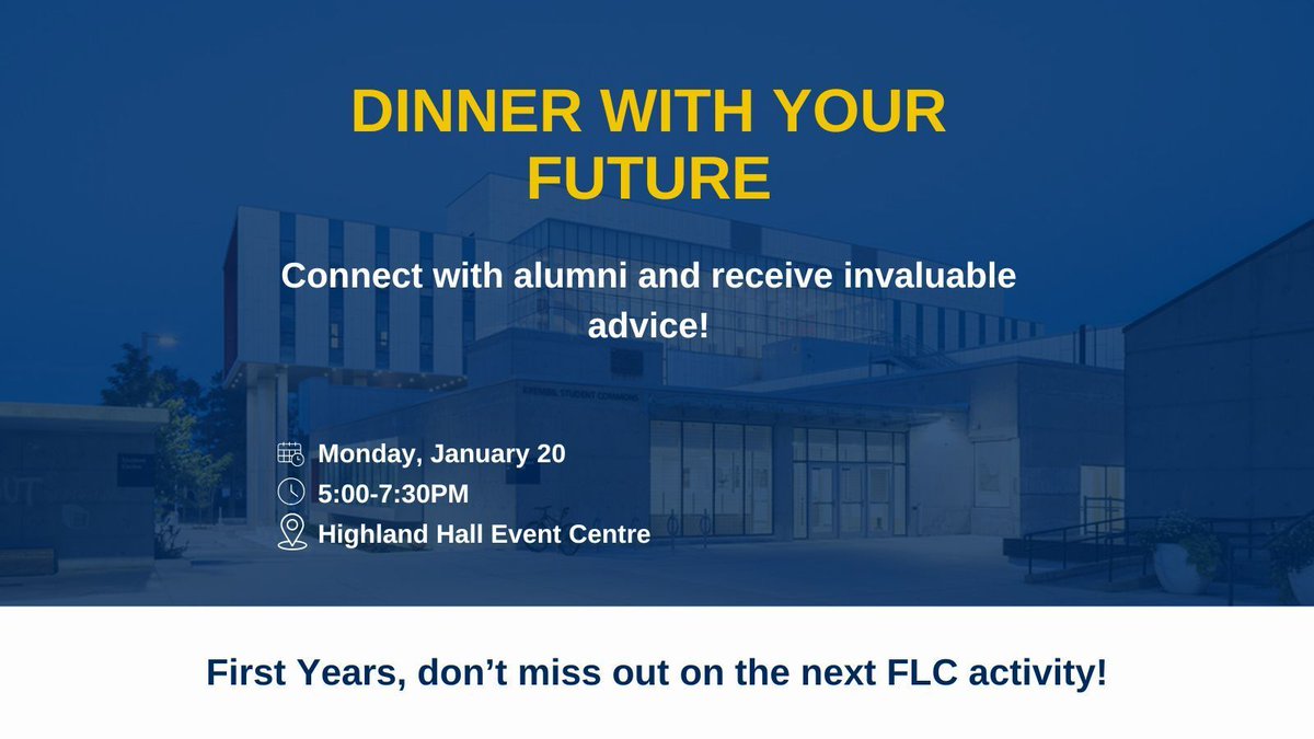 ✨ Dinner with Your Future ✨

First years, join us for an exclusive dinner series where you can connect with alumni! 🙌 

Share a meal with alumni and uncover valuable lessons from their stories, gaining inspiration to shape your own path forward. ⭐

#UTSC