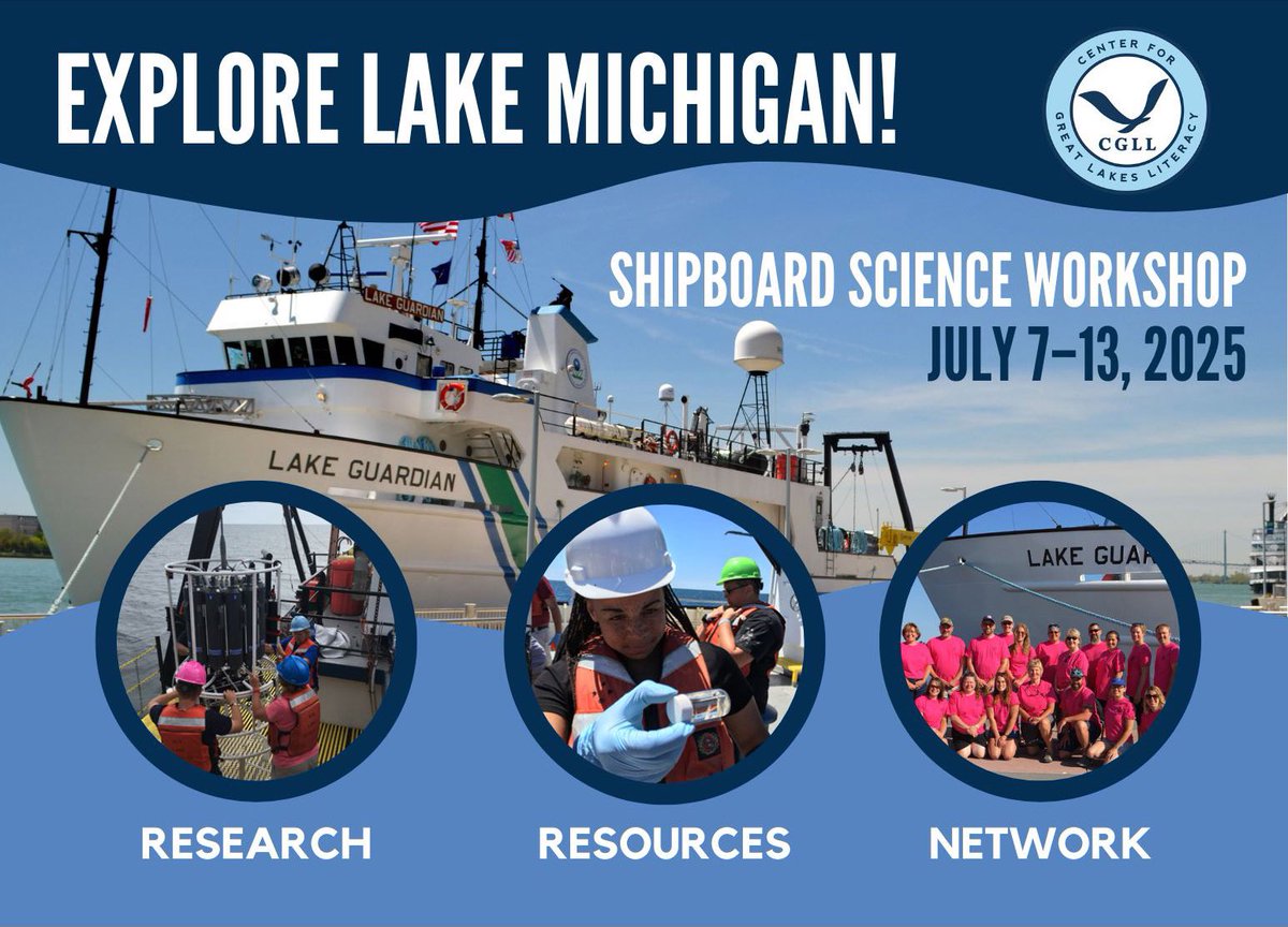 5-12th grade formal &amp; informal educators from all Great Lakes states are invited to apply for this FREE shipboard workshop by the Center for Great Lakes Literacy and Great Lakes scientists. 

Workshop: July 7-13, 2025
Application deadline: Feb. 10. 
Apply now at the #linkinbio.
