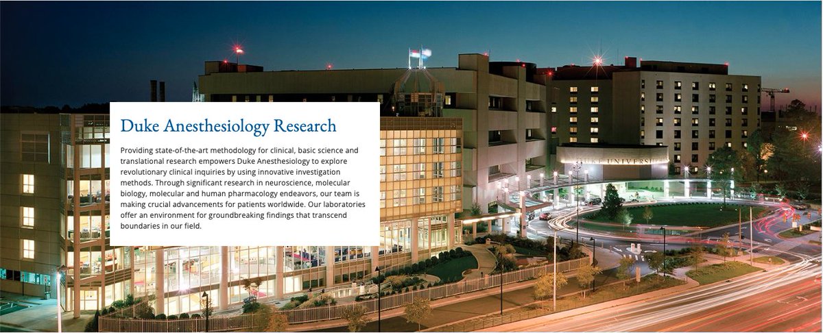 Duke ACES (@aces_duke) on Twitter photo #WhyDukeACES: there are so many #research opportunities in #anesthesiology here
<a href="/Duke_Anesthesia/">Duke Anesthesiology</a>
: #pain, organ failure, hyperbaric/environmental physiology, #neuroprotection, and #epidemiology. Check out our website for more info: anesthesiology.duke.edu/research #WhyDukeACES: there are so many #research opportunities in #anesthesiology here
<a href="/Duke_Anesthesia/">Duke Anesthesiology</a>
: #pain, organ failure, hyperbaric/environmental physiology, #neuroprotection, and #epidemiology. Check out our website for more info: anesthesiology.duke.edu/research