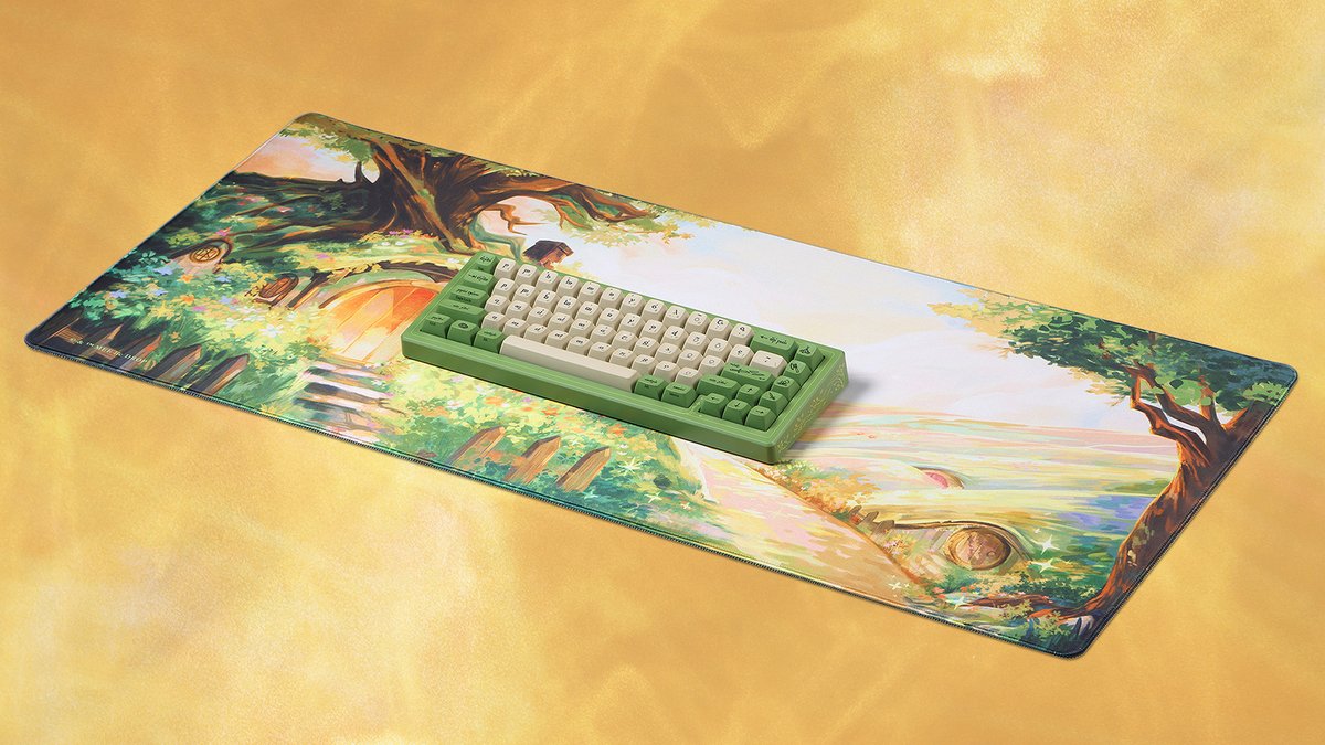 drop's tweet image. In a mat on a desk there lived a hobbit. You know this story, and you know where it starts. Bring your desk there (and back again) on the new Drop + The Lord of the Rings™ Shire Desk Mat: dro.ps/shire
#deskmat #mechanicalkeyboard #setup #setupinspiration