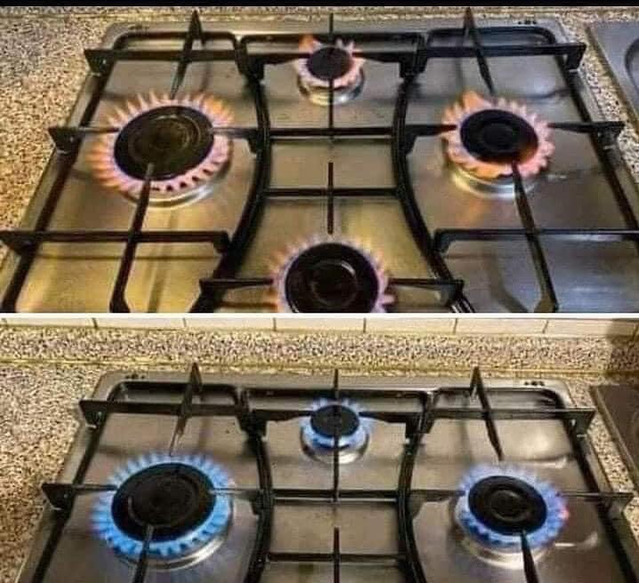 Presta atención al color de la llama de la estufa:

-Si la llama es azul, todo está bien. El gas se está quemando de manera eficiente con una buena mezcla de gas y oxígeno. La temperatura de la llama ronda los 1500-1700 grados centígrados.

-Si la llama es roja, naranja o