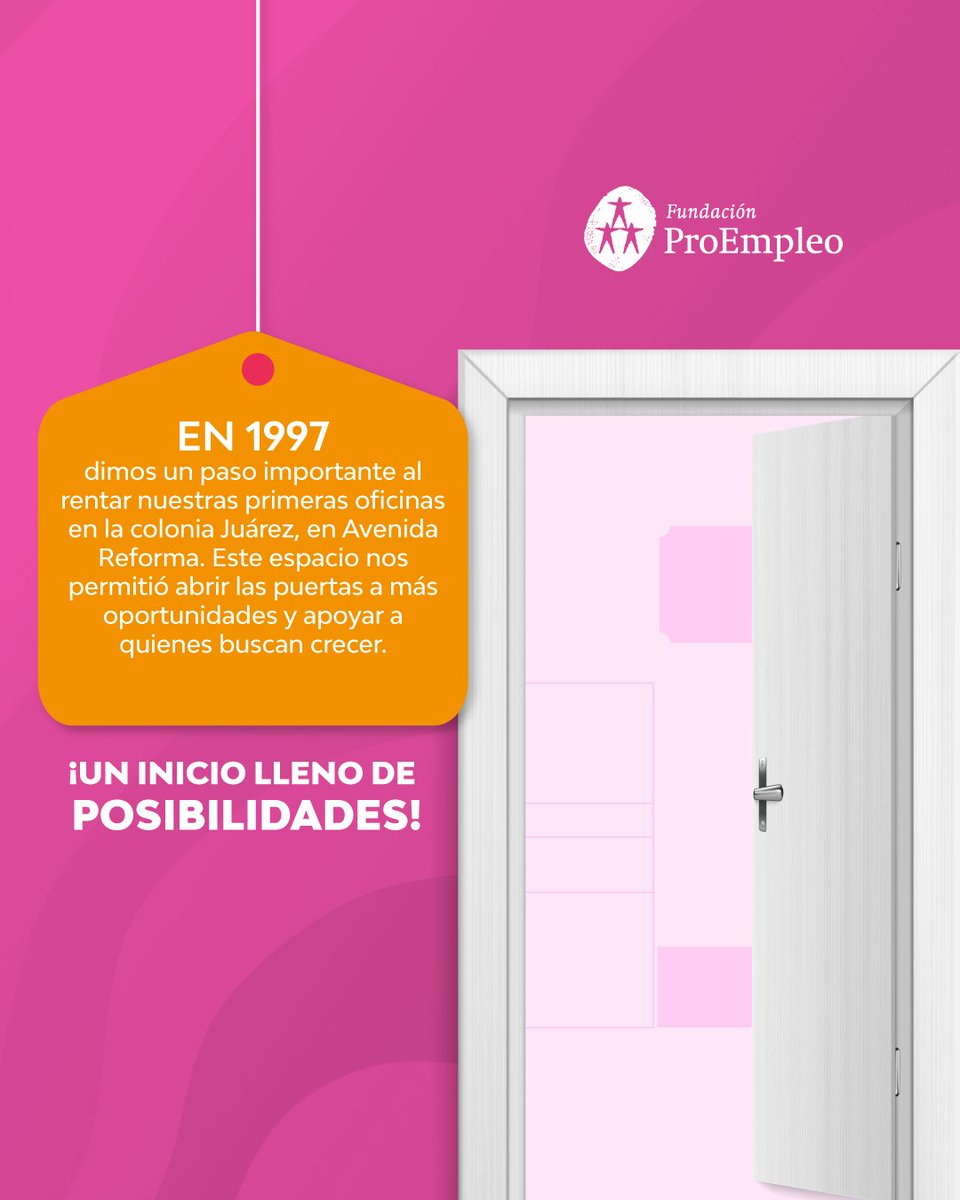 En 1997 dimos un paso importante al rentar nuestras primeras oficinas en la colonia Juárez, en Avenida Reforma. 📷 Este espacio nos permitió abrir las puertas a más oportunidades y apoyar a quienes buscan crecer. ¡Un inicio lleno de posibilidades!

#HistoriaProEmpleo #Incubadora