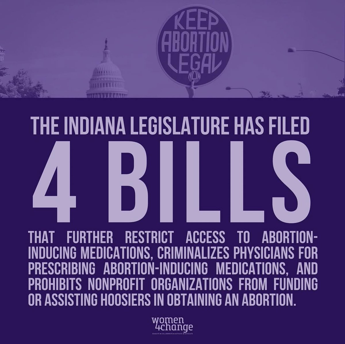 Even with a near-total abortion ban in the state, our lawmakers are choosing to commit their time to further oppress reproductive rights and the freedom of women, doctors, nonprofits, and those of reproductive capability (SB 170, SB 171, SB 245, HB 1334). 
#Women4Change #Indiana