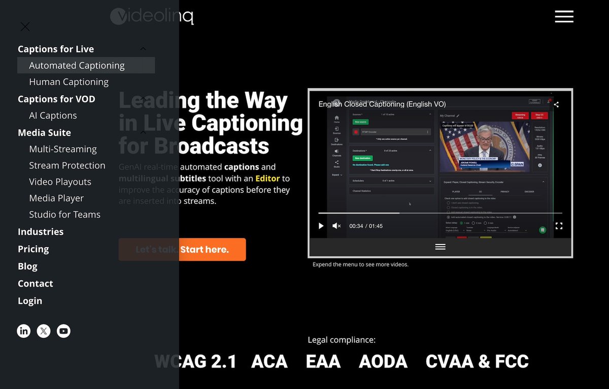 Videolinq's tweet photo. We open 2025 with a new look + powerful updates to Videolinq's closed captioning and subtitle workflows! 

What’s New? Open Captions, VTT Manifest Pull, HTML Layer Display

Read more: https://t.co/OBurSxEsCP
 
#LiveStreaming #Captions #Subtitles https://t.co/4oOfUoE6GK
