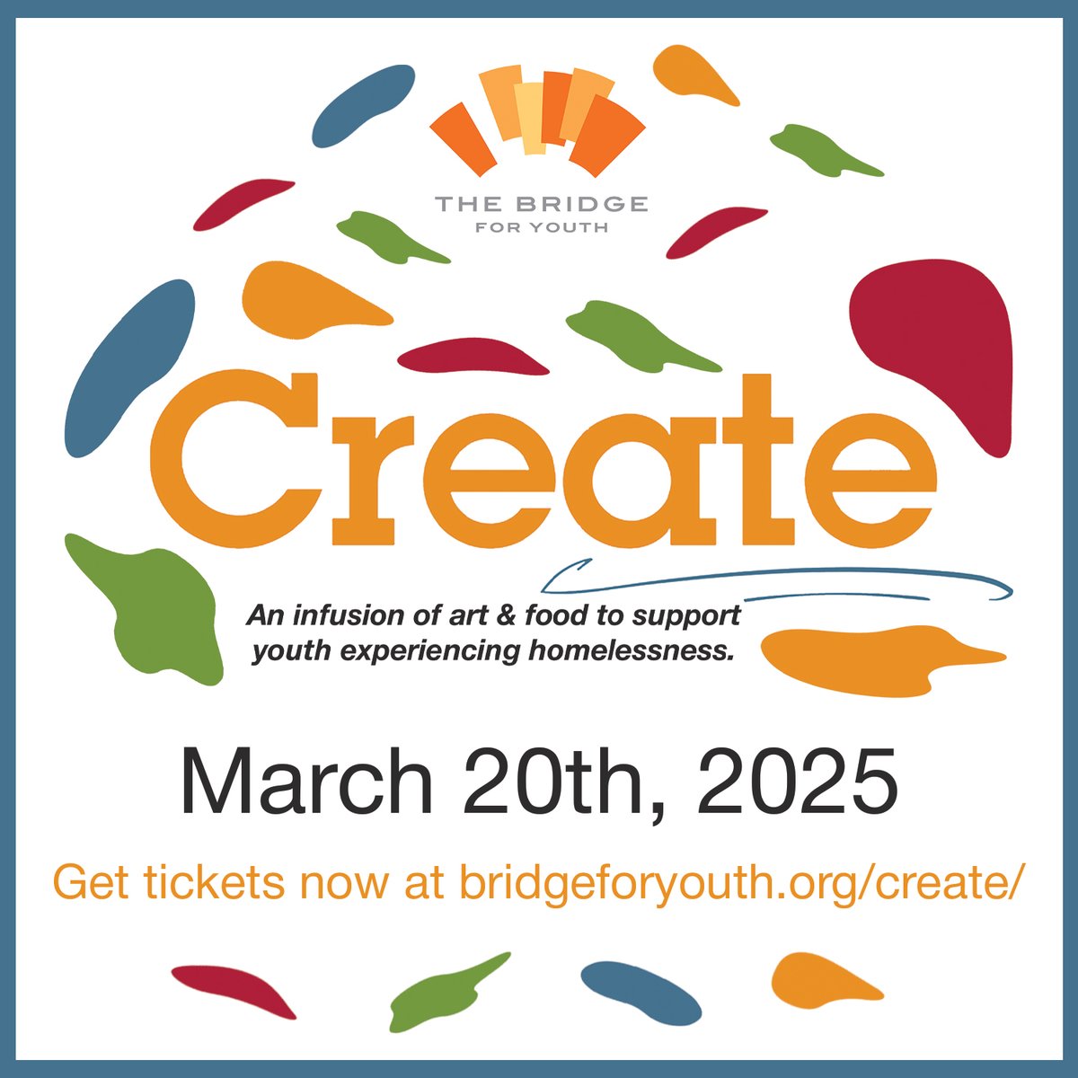 BridgeforYouth's tweet photo. Join us on March 20th at Create – An infusion of food and art to support youth experiencing homelessness.  

Learn more and get your tickets today:  https://t.co/NGBPDzbV5H https://t.co/RXBPaQYmhp