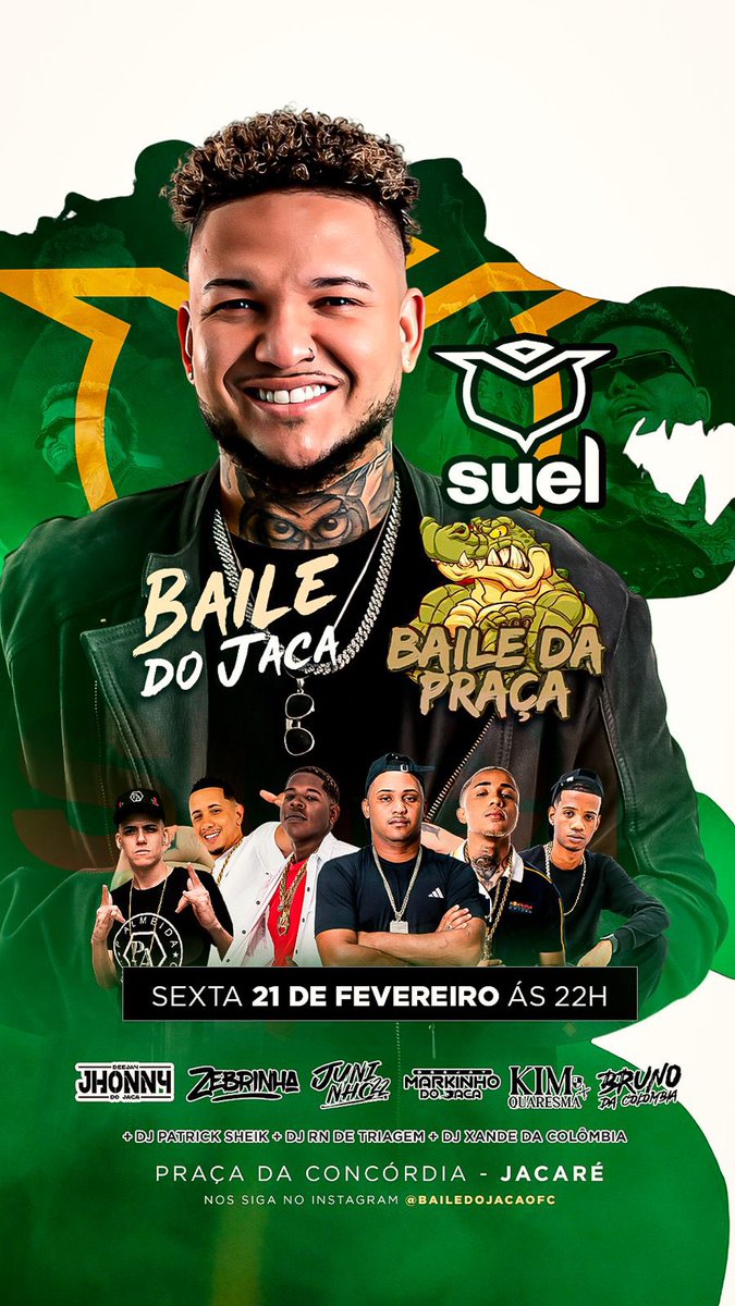 Dia 21 de fevereiro tem suel ao vivo no baile do jaca 🐊