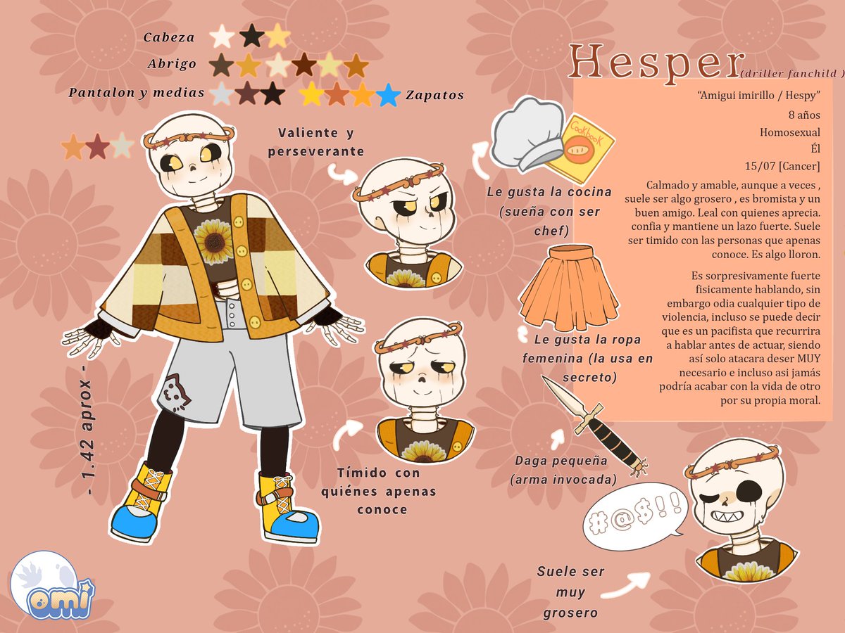 Dramatic_Bones's tweet photo. Hoy traemos a este lindo y brillante bebé Hesper! Hijo de Dream y killer ✨🔪 

#bonelybouquet #fanchildsanscest #sansAU #dreamsans #killersans #fancharacter #underverse #undertaleAU #charactersheet #Driller #DreamxKiller https://t.co/dWVKkxl8mu