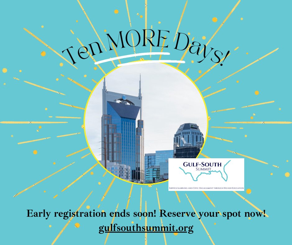GulfSouthSummit's tweet photo. As the new year starts, we look forward to seeing you in Nashville in just a couple of months.  There are only ten more days of early registration.  Make sure to sign up before the prices go up! https://t.co/EVkgVoKx1p