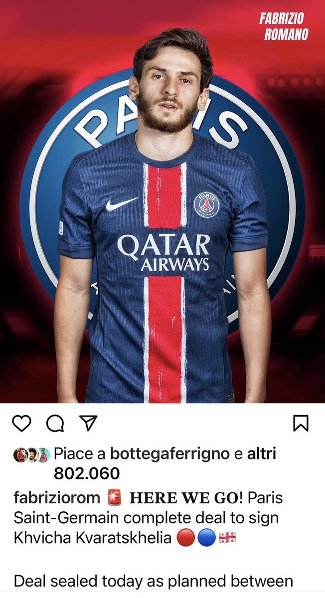 Credo sempre e da epoca non sospetta in questo gioiellino partenopeo ormai principe del calciomercato. Mio pensiero:
napoli ringrazi Kvicha per sempre e piuttosto gli affari sono momenti. L’attimo fuggente se lo è preso il PSG anche perché in fondo il Napoli lo ha lasciato passar