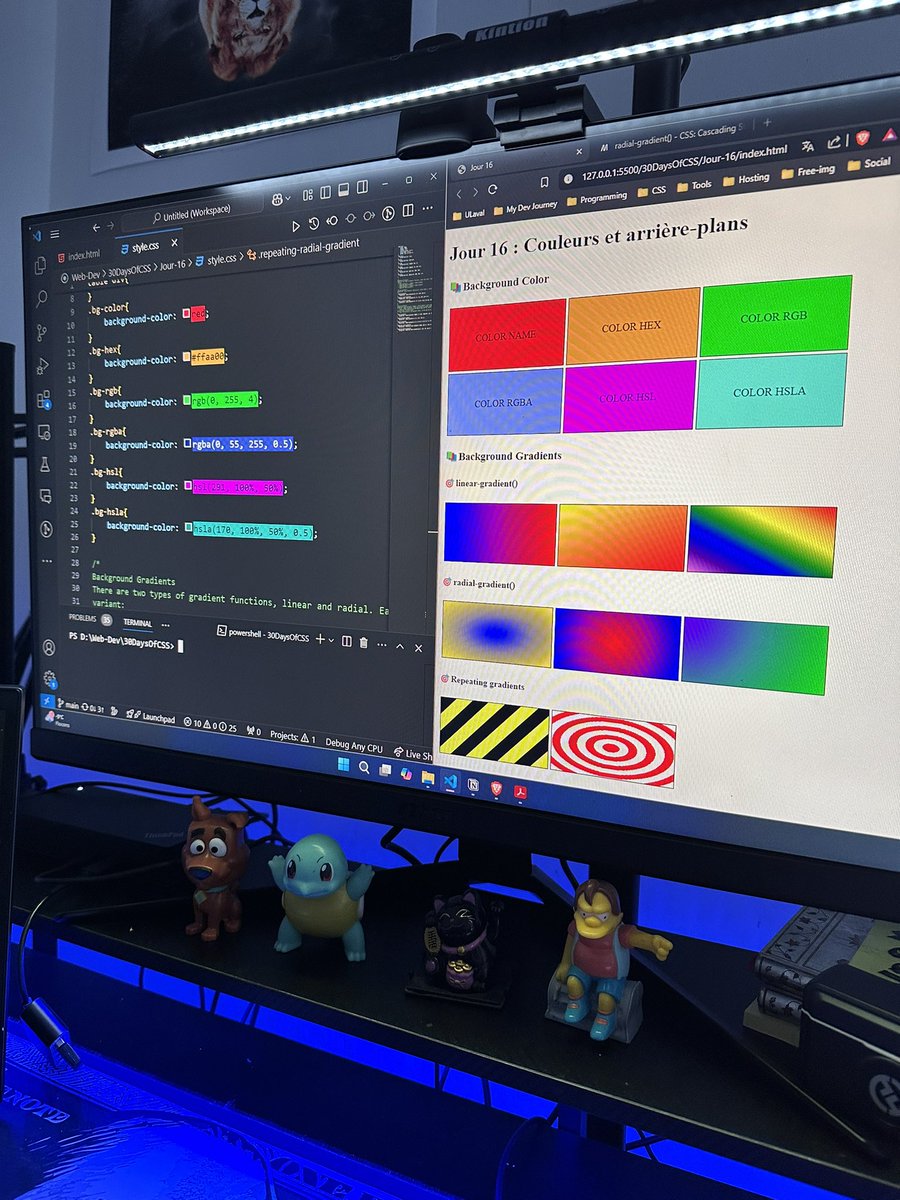 dereal_ismael's tweet image. Jour 16/30 : Arrière-plans
Chaque jour, je partage un concept essentiel du CSS dans mon parcours d’apprentissage du CSS
Aujourd’hui, je vois
-Propriété background : couleur, images, répétitions (repeat, no-repeat).
-Dégradés avec linear-gradient et radial-gradient
#30DaysOfCSS