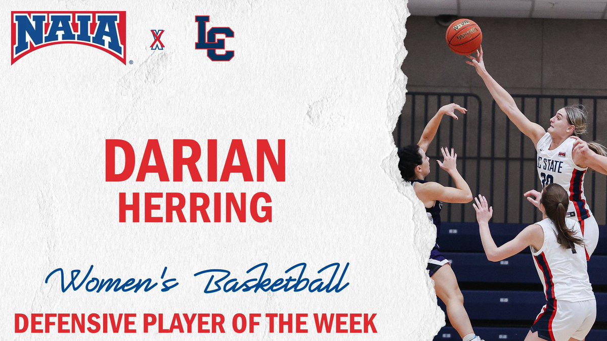 NAIA's tweet image. W🏀
Darian Herring of @LCSC is this week's #NAIAWBB Defensive Player of the Week with the program's first triple-double

For more --&amp;gt; naia.prestosports.com/x/7pjzt

#collegebasketball #NAIAPOTW
