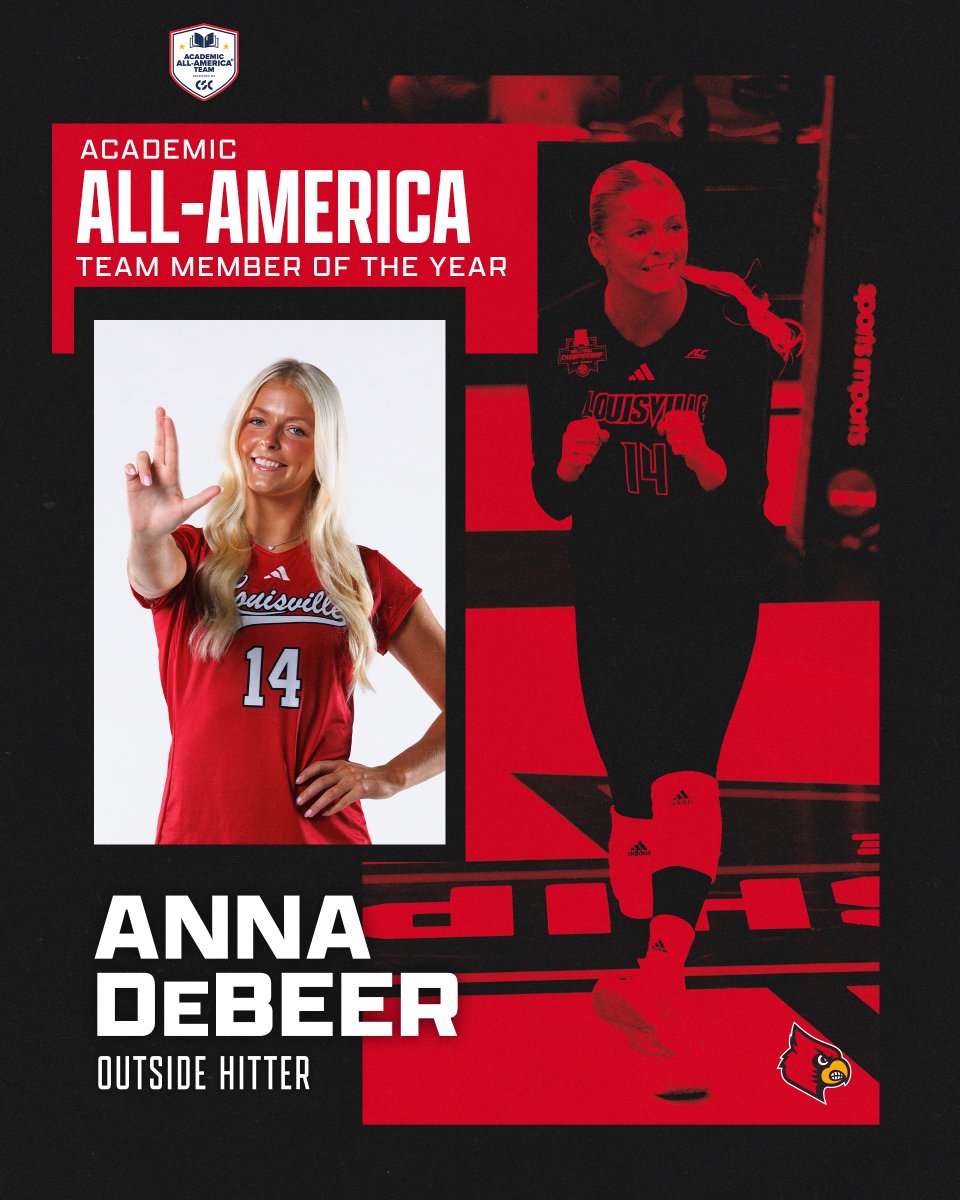 Louisville Volleyball (@louisvillevb) on Twitter photo 📚 Dominant on the court and in the classroom.
<a href="/anna_debeer/">Anna DeBeer</a> has been named the CSC Division I Women’s Volleyball Academic All-America Team Member of the Year!
Details: uofl.me/4h5JM3y
#GoCards 📚 Dominant on the court and in the classroom.
<a href="/anna_debeer/">Anna DeBeer</a> has been named the CSC Division I Women’s Volleyball Academic All-America Team Member of the Year!
Details: uofl.me/4h5JM3y
#GoCards