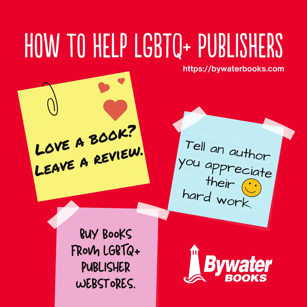 Bywater Books (@bywaterbooks) on Twitter photo The next few years could present a lot of challenges & disruptions for LGBTQ+ authors & publishers.
Do you see yourself in the literature? Does the literature empower you?
If your answer is yes, then do these three things to support queer writers & publishers. The next few years could present a lot of challenges & disruptions for LGBTQ+ authors & publishers.
Do you see yourself in the literature? Does the literature empower you?
If your answer is yes, then do these three things to support queer writers & publishers.