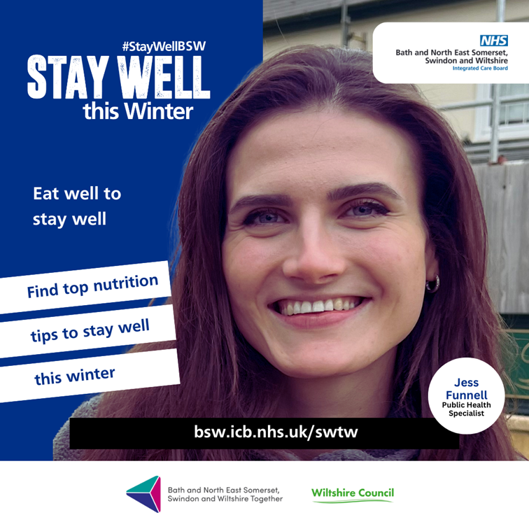 BSW Together (@bsw_together) on Twitter photo ๐ฅ Eat Well to Stay Well This Winter
๐ Top up your Vitamin D
โ๏ธ Get your 5-a-day from frozen fruit and veg
๐ง Stay hydrated
๐ Eat seasonally
Find out more bsw.icb.nhs.uk/swtw/
<a href="/wiltscouncil/">Wiltshire Council #WiltshireTogether</a>
#StayWellBSW ๐ฅ Eat Well to Stay Well This Winter
๐ Top up your Vitamin D
โ๏ธ Get your 5-a-day from frozen fruit and veg
๐ง Stay hydrated
๐ Eat seasonally
Find out more bsw.icb.nhs.uk/swtw/
<a href="/wiltscouncil/">Wiltshire Council #WiltshireTogether</a>
#StayWellBSW