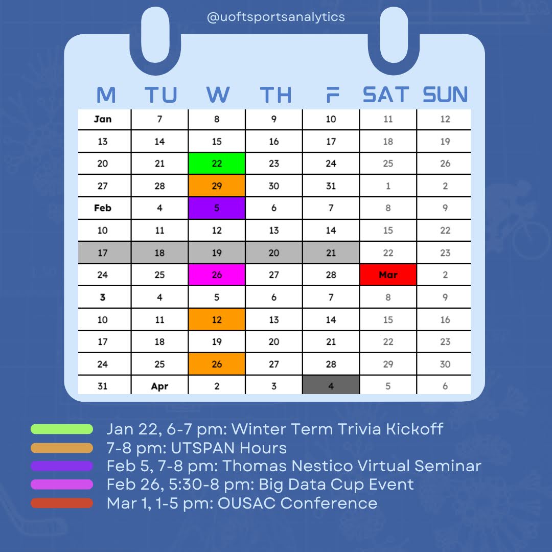 Here's how our schedule looks for the winter term! Stay tuned for more information on each event as their dates near