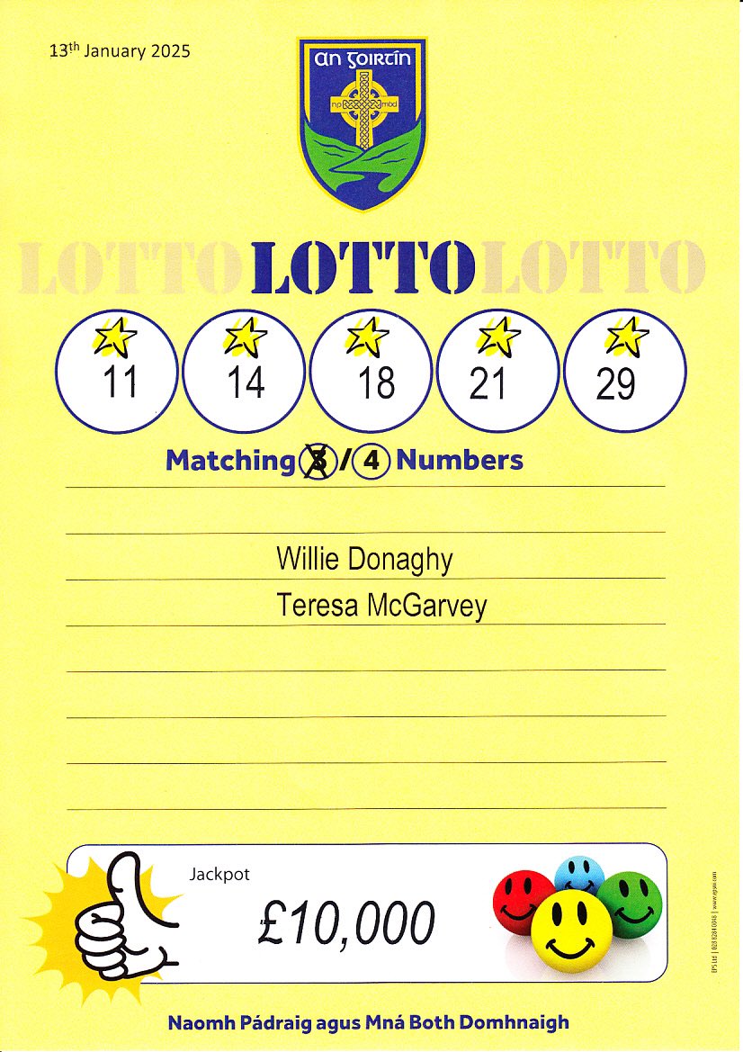 Lotto Jackpot At £10,000 😍😍

2 lucky people matched 4 numbers in this weeks lotto! Our jackpot still stands at a huge £10,000!!

Play Lotto now in local businesses and online via klubfunder.com/Clubs/An_Goirt…