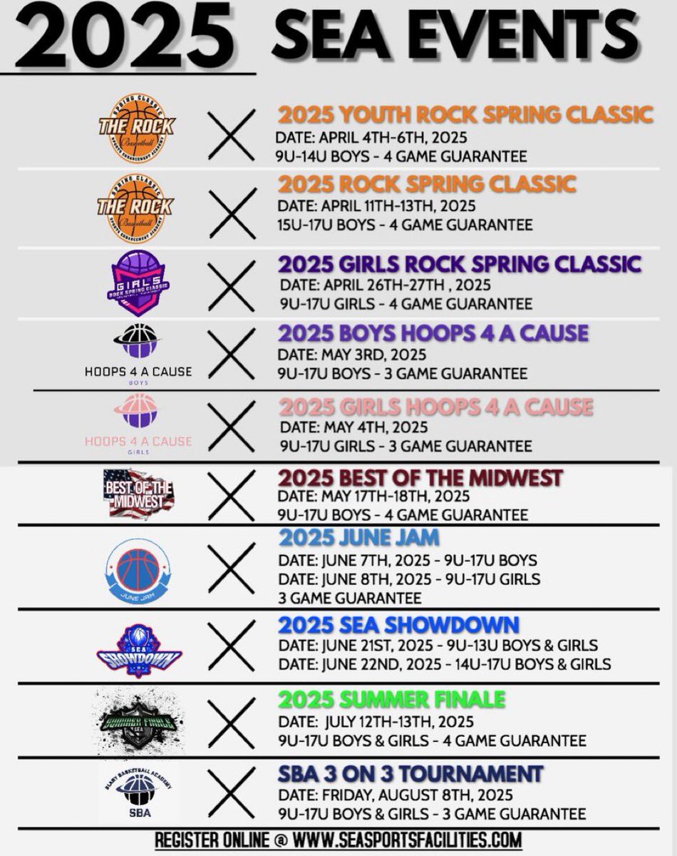 SEAFacilities's tweet image. 🚨SPRING/SUMMER SCHEDULE🚨
Our 2025 Spring/Summer event schedule is set & we are excited to host teams from across the country again this year‼️
Website - seasportsfacilities.com
#SEA