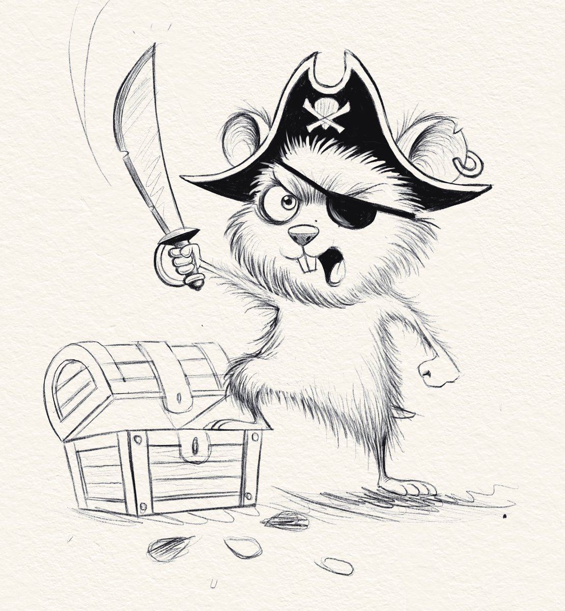 Mr_barghest_'s tweet photo. What's on the drawing board today? A rough sketch of a hamster who happens to be a pirate captain? https://t.co/agXdH48eUr