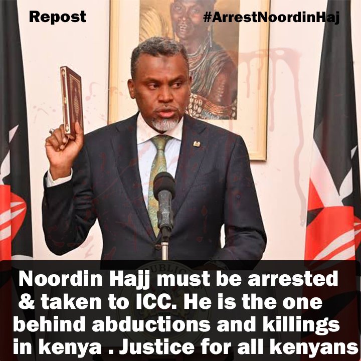 Let's all demand that Noordin Haji resign and be taken to the ICC 

Based on Justin muturi report The NIS us the one behind abductions &amp; killings 

Noordin Haji orders abductions of kenyans, killing of kenyans 

Enough is enough ⚡ hashtag 
👉🏼 #NoordinHajiMustGo
👉🏼 #FufuaICC