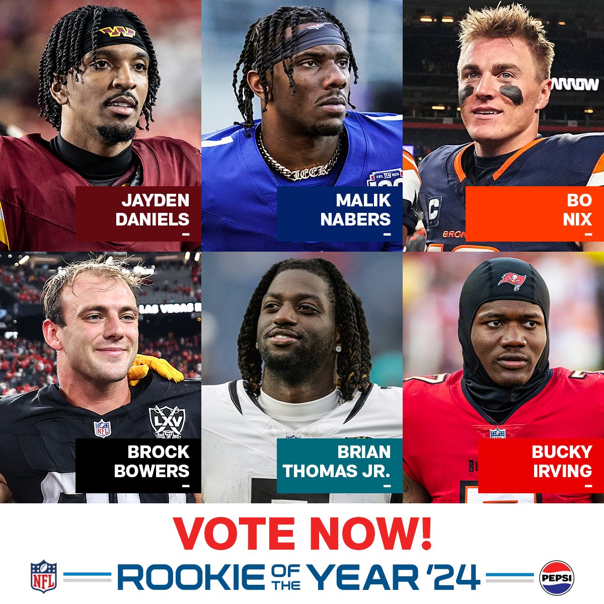 NFL's tweet image. The nominees for the @pepsi Zero Sugar Rookie of the Year are here!  

Vote now at nfl.com/rookies