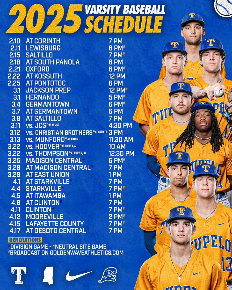 ⚾️‼️ Baseball is back in less than a month! Here's a look at the 2025 Schedule! 

Full broadcast schedule including road games will be released soon. #FloodWarning