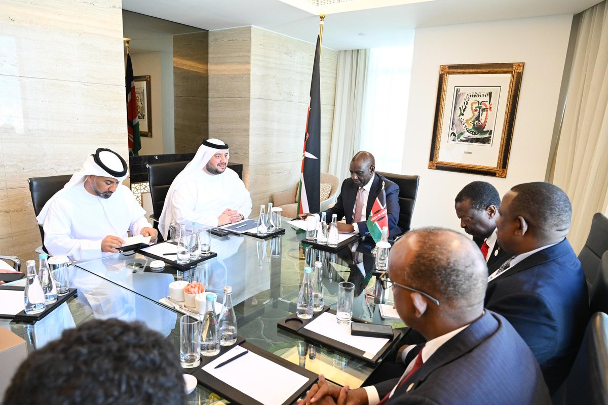 WilliamsRuto's tweet photo. We are exploring a partnership agreement with the United Arab Emirates to extend the Standard Gauge Railway to connect Kenya, Uganda and South Sudan.

As part of the plan, we have agreed to conduct a feasibility study over the extension of the SGR due to its capacity to foster regional integration and promote trade.

In Abu Dhabi, held talks with the UAE Investment minister Mohamed Hassan Alsuwaidi.

We also agreed on UAE’s investment in the Galana-Kulalu project and other agricultural initiatives aimed at strengthening our food security agenda.