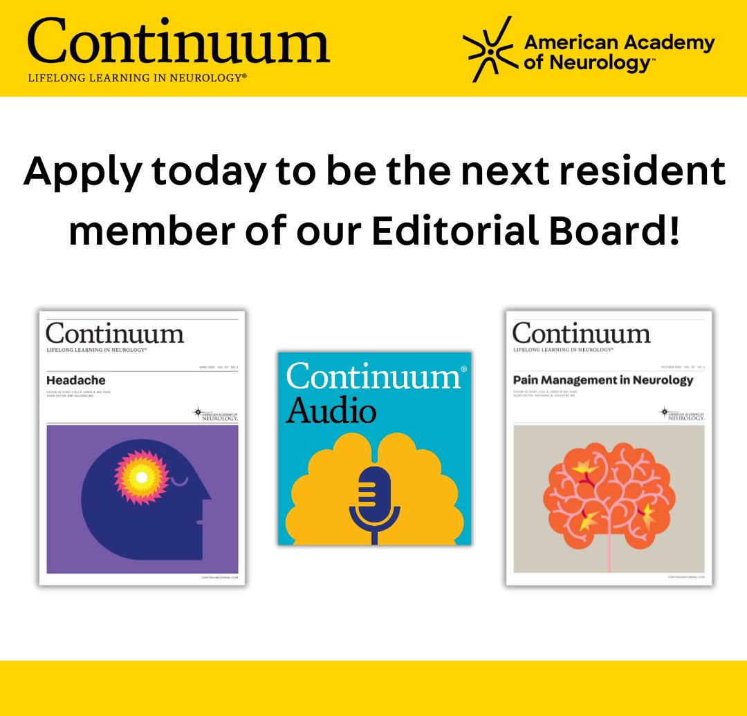 Continuum: Lifelong Learning in Neurology (@continuumaan) on Twitter photo AAN Junior Members: We are now accepting applications to become the next resident member of the Continuum Editorial Board. Applications are due April 1. Learn more at aan.com/news/seeking-m…
<a href="/AANmember/">American Academy of Neurology</a>
#Neurology #MedEd #NeuroTwitter AAN Junior Members: We are now accepting applications to become the next resident member of the Continuum Editorial Board. Applications are due April 1. Learn more at aan.com/news/seeking-m…
<a href="/AANmember/">American Academy of Neurology</a>
#Neurology #MedEd #NeuroTwitter