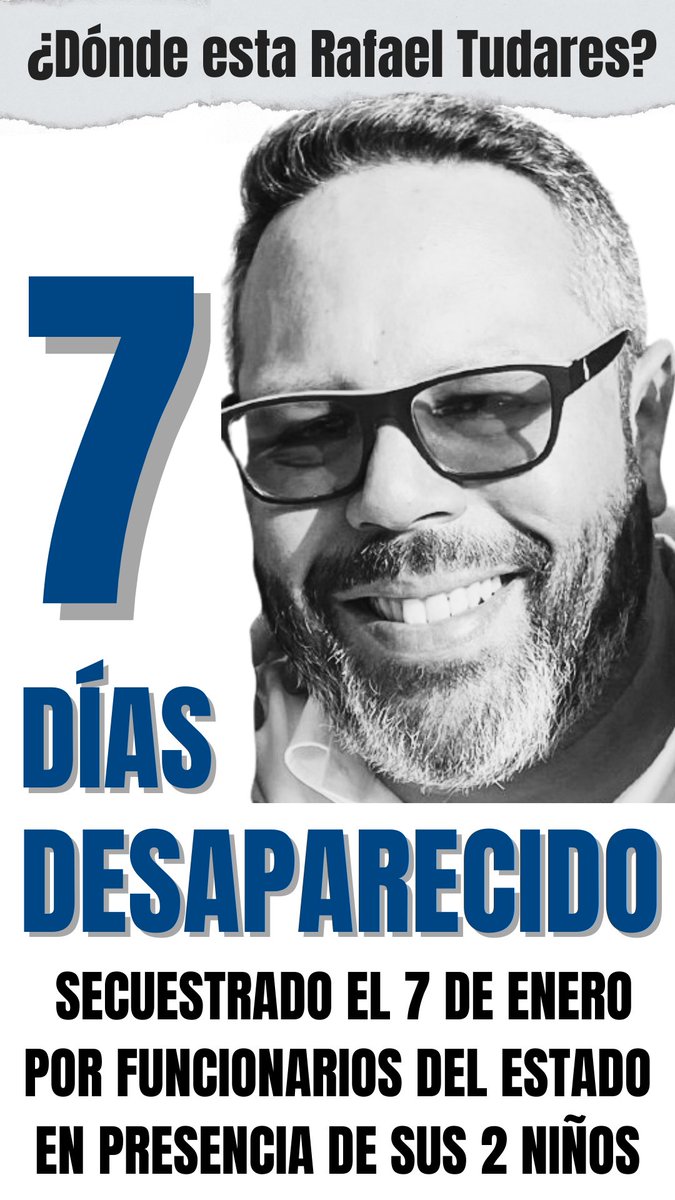 ReporteYa's tweet photo. #14Ene #Detenciones #TudaresBracho 
@MarianaGTudares: "Hoy 14 de enero se cumplen 7 días del secuestro de mi esposo Rafael Tudares Bracho por funcionarios del Estado.

Como esposa y madre de nuestros dos niños, que vieron como se lo llevaron, pido nuevamente su libertad. Sus hijos no merecen sufrir.

¡Un secuestro injusto e inhumano!"