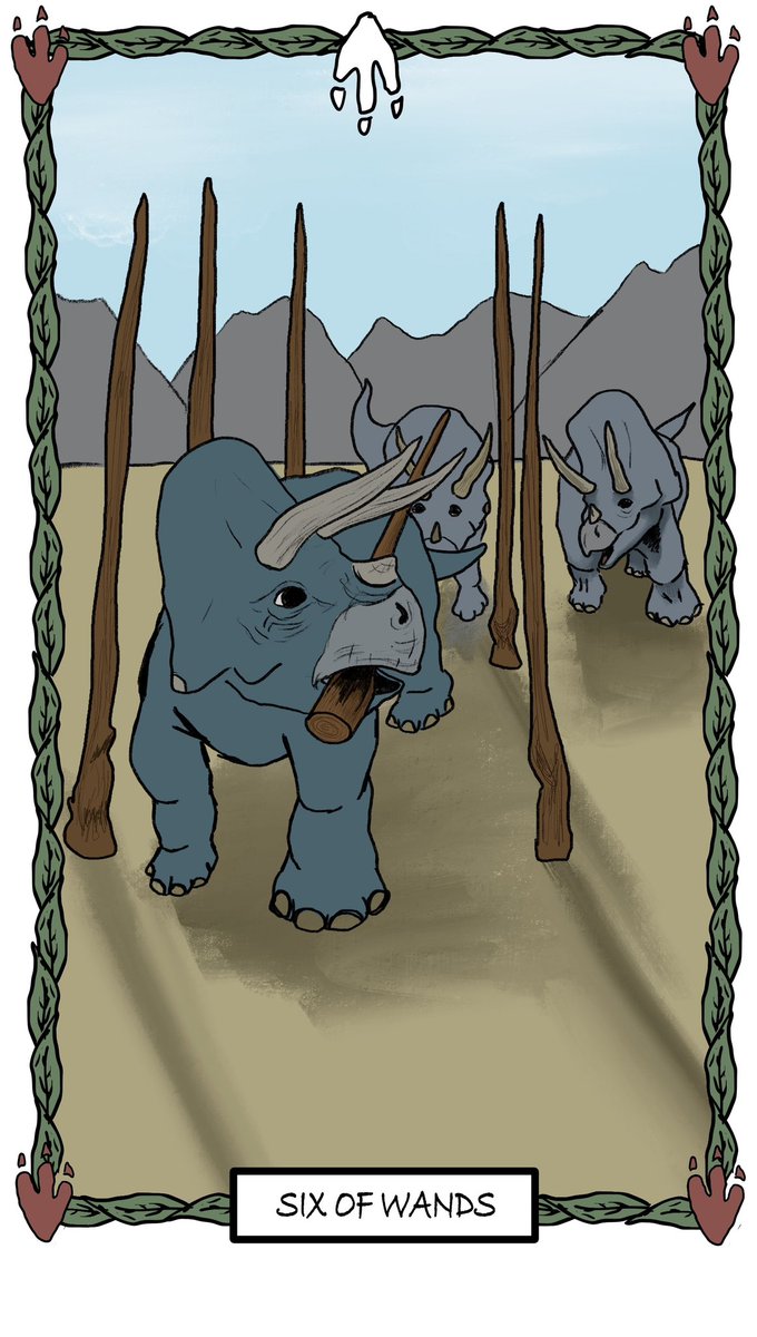thatdrewhird's tweet photo. They’re nearly there. I am about to enter the final suit of my long long project, designing a #tarot set, comprised of dinosaur illustrations! Get ready for more news when I look to get them made and released! https://t.co/wGSXxclSzO