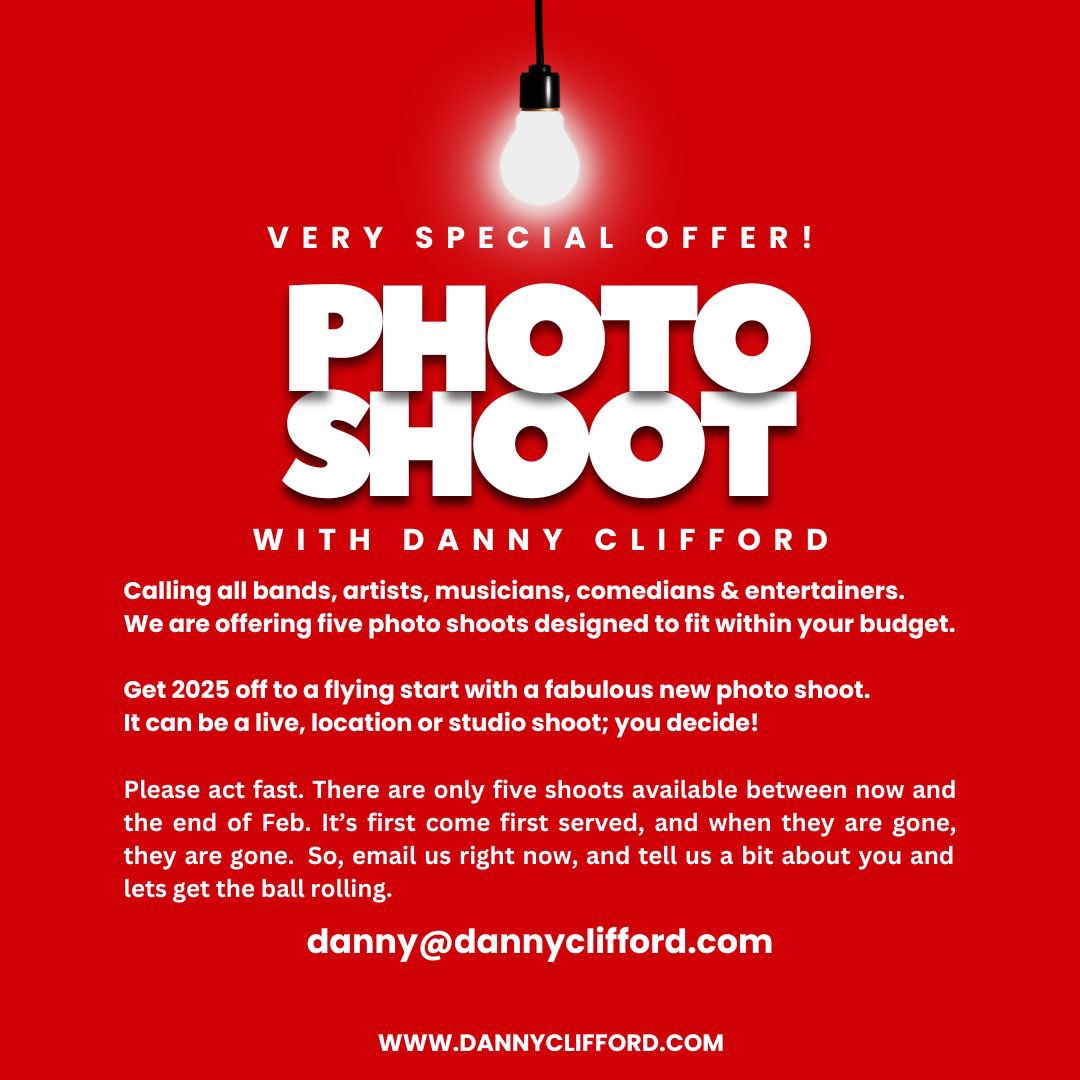 DannyClifford's tweet photo. Here’s a New Year opportunity!
Please share with anyone you think might want to take up this offer.
#Band #photoshoot #NewImage #Musician #Singer #Songwriter #Guitarist #Drummer #photograph #Image #DJ #Entertainer #musicProducer #MusicPR #BassGuitar #BrassInstrument #RecordLabel #RecordProducer #Artist #Music #photo ##Opportunity