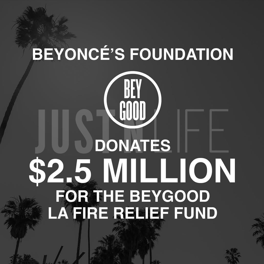 TheJustNLife's tweet image. #Beyoncé is postponing her big announcement today to focus on helping with the #LAFires ❤️ 

She donated $2.5 MILLION through #BeyGOOD to support the lost homes, churches, and community centers.