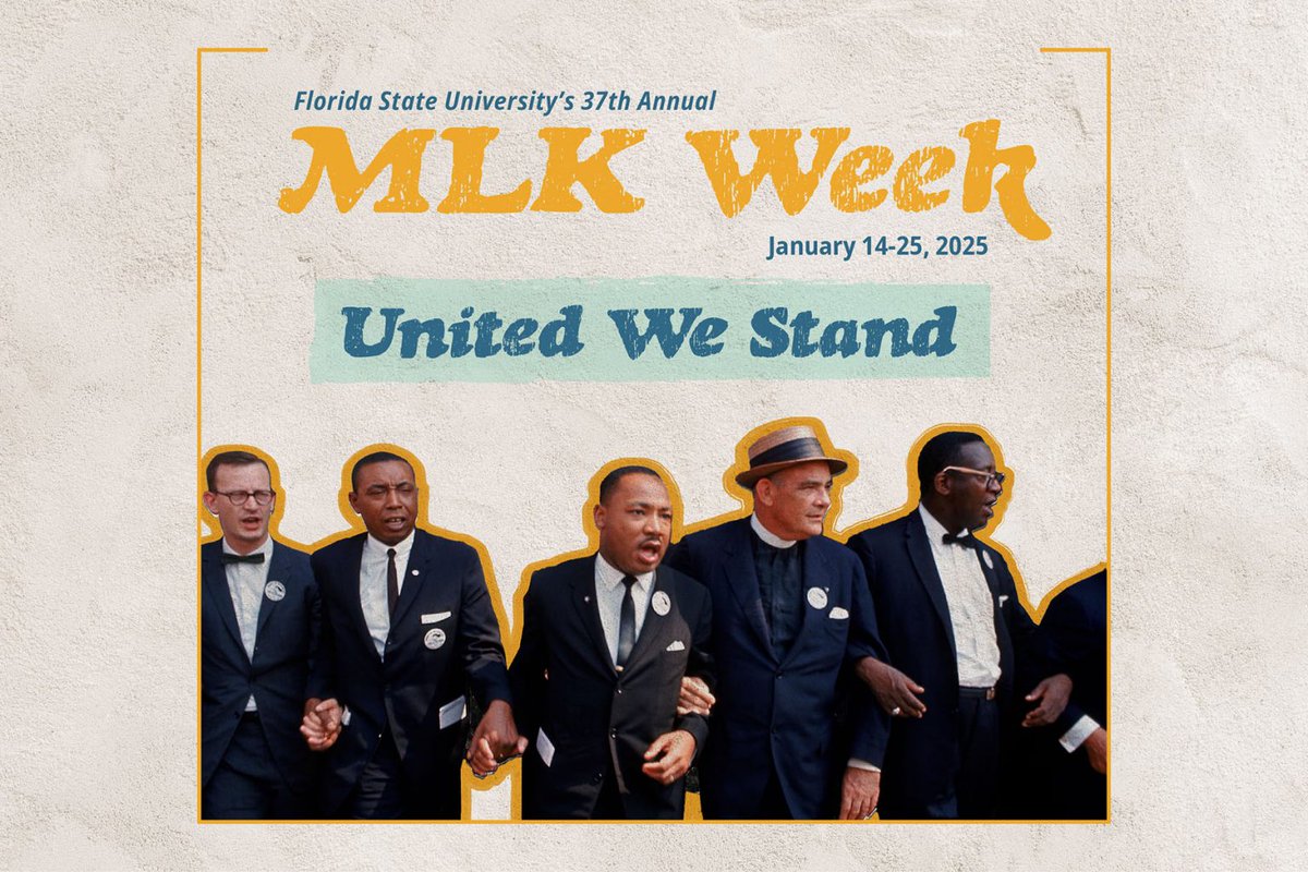 FloridaState's tweet image. Florida State University will celebrate the life and work of Dr. Martin Luther King Jr. with its 37th annual MLK Week from Tuesday, Jan. 14, through Saturday, Jan. 25. All events are free and open to the public.

MLK Week aims to bring the FSU and Tallahassee communities together…
