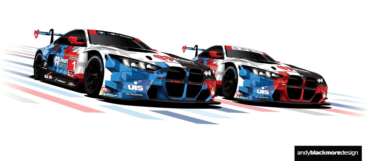 andyblackmore's tweet image. New #livery for @paulmilleracing in #IMSA #GTDPro as they expand to a two-car team.

Based on the @BMWMotorsport M4 GT3 Evo launch livery, this was a tricky one to balance with branding requirements.

Adjusted the front end, so you can tell the diff between #1 and #48 (more red)