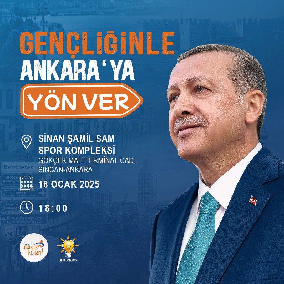 yusufteceren06's tweet photo. Gençliğimizle geleceğe yön verdiğimiz AK Parti Ankara 7. Olağan İl Gençlik Kolları “Betül Önderoğlu” Kongremize tüm halkımız davetlidir!

Ankaramız için, geleceğimize yön vermek için hazırız!

🗓 18 Ocak Cumartesi
🕐 18:00
📍Sinan Şamil Sam Spor Kompleksi https://t.co/C26JTlpOcR