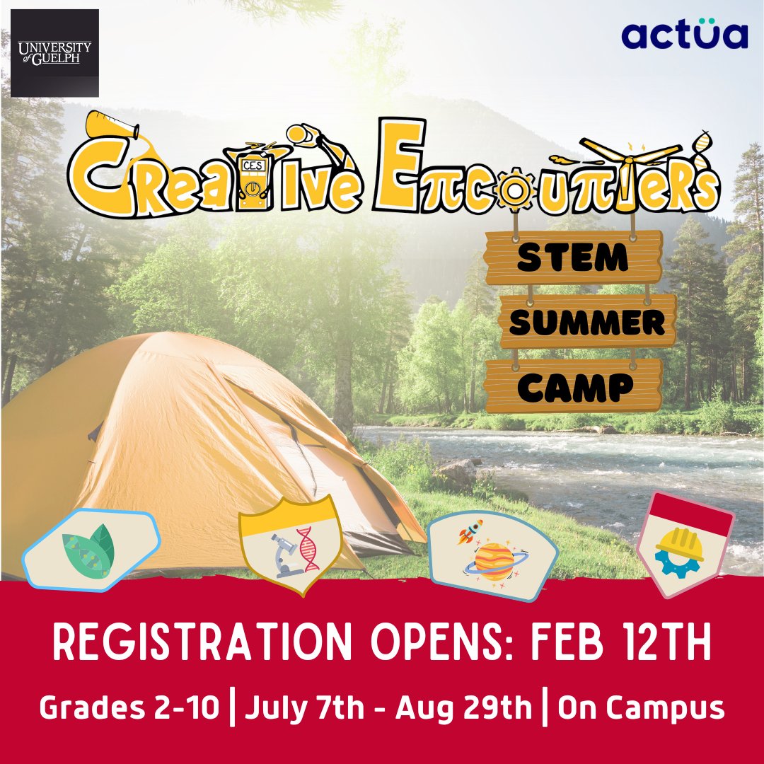 CEScamps's tweet photo. 📢Creative Encounters 2025 Camps!  

"STEM" your child's ❤️ of Science, Technology, Engineering, and Math—this July &amp; August at the UofG campus! ☀️
➡️https://t.co/q3zU4OGCJy 

#UofG #creativeencounters #sciencecamp #summercamp2025 #guelph #SummerCamp https://t.co/Dz2zpa1QP4
