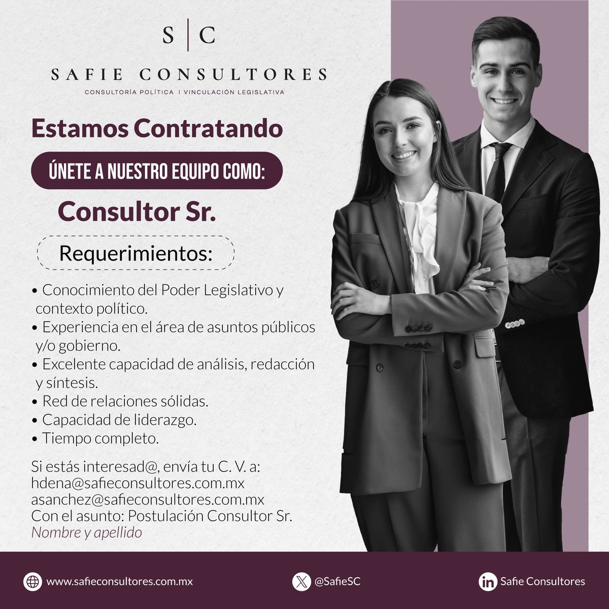 En <a href="/SafieSC/">Safie Consultores S|C</a> estamos contratando. Manda tu CV!