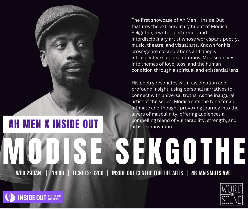 Word N Sound (@wordnsound) on Twitter photo You spoke. We listened. #AhMen returns...this time, we partner with the incredible <a href="/insideoutc4art/">insideoutcentreforthearts</a> to bring you a poetry-meets-visual-art series featuring exceptional poets.
We kick off with @Modise_Sekgothe on 29 Jan. Tickets here: bit.ly/AhMenSeries
#AhMenSeries You spoke. We listened. #AhMen returns...this time, we partner with the incredible <a href="/insideoutc4art/">insideoutcentreforthearts</a> to bring you a poetry-meets-visual-art series featuring exceptional poets.
We kick off with @Modise_Sekgothe on 29 Jan. Tickets here: bit.ly/AhMenSeries
#AhMenSeries
