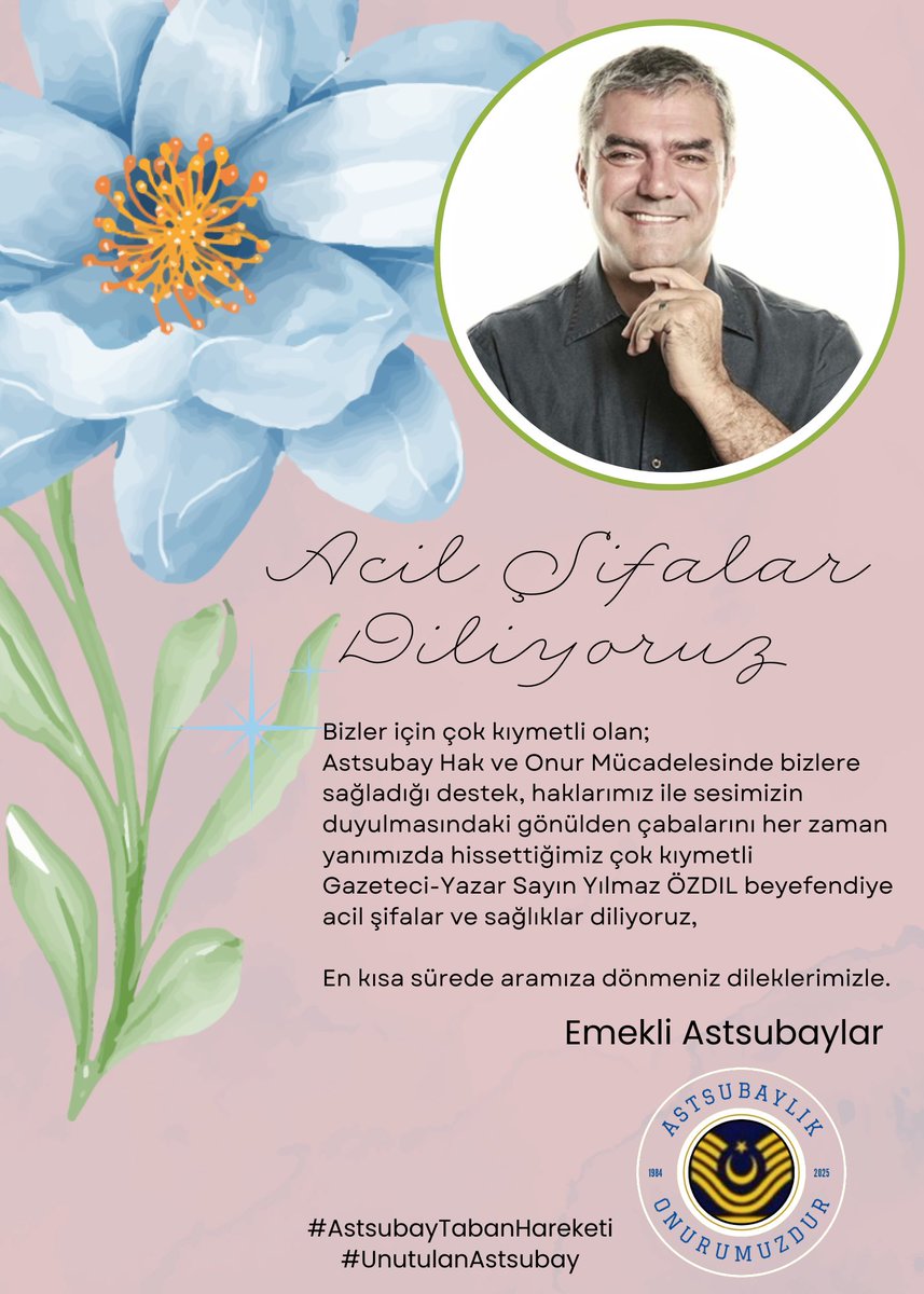 SAĞLIKLAR DİLİYORUZ | 💐💝

Bizler için çok değerli ve kalbimizde önemli bir yeri olan,
Değerli Gazeteci-Yazar 
Sn. <a href="/Yilmaz_Ozdill/">Yılmaz ÖZDİL</a> beyefendiye 
ACİL ŞİFALAR DİLİYORUZ,

#YılmazÖzdil
#AstsubayTabanHareketi
#UnutulanAstsubay
