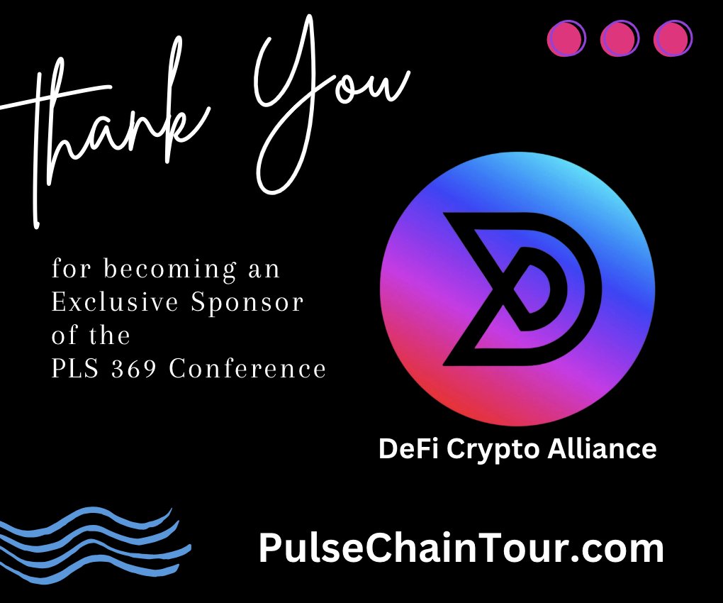 We are delighted to welcome DeFi Crypto Alliance as a sponsor of the PLS  369 Conference held in Las Vegas, March 6-9, 2025! 🎉 DeFi Crypto Alliance  is dedicated to educating and