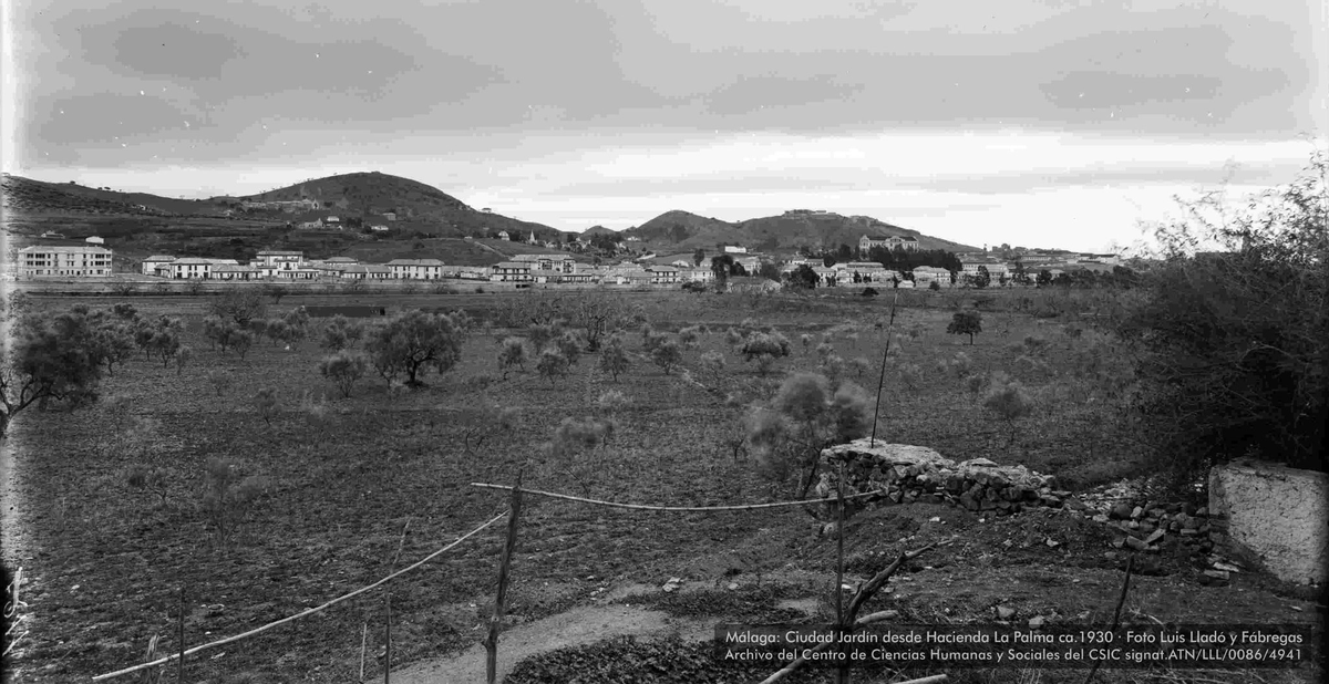 Málaga: Ciudad Jardín desde Hacienda La Palma ca.1930 · Foto Luis Lladó y Fábregas · Archivo del Centro de Ciencias Humanas y Sociales del CSIC