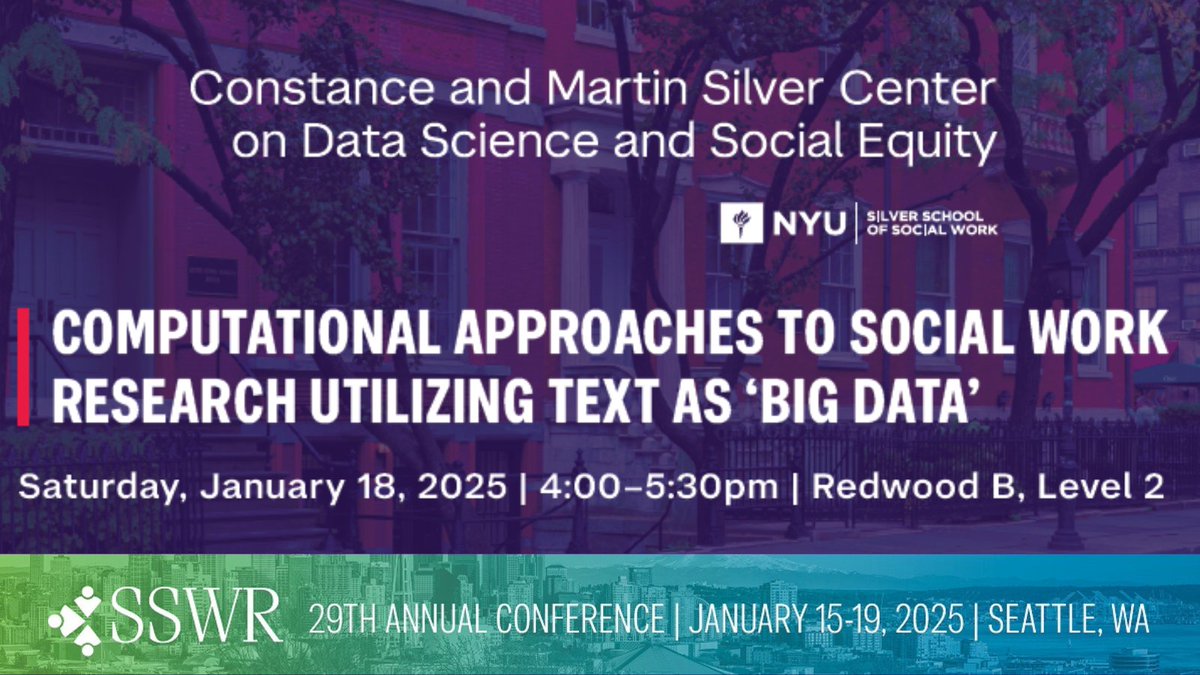 NYU Silver (@nyusilver) on Twitter photo This Saturday at #SSWR2025, learn innovative ways researchers are using AI-powered tools to analyze language for positive public impact at our <a href="/CMSCenterNYU/">๐+๐ ๐๐ข๐ฅ๐ฏ๐๐ซ ๐๐๐ง๐ญ๐๐ซ @๐๐๐</a>โs symposium. Join us, 1/18 from 4-5:30pm in Redwood B, Level 2: sswr.confex.com/sswr/2025/webpโฆ #SWTech This Saturday at #SSWR2025, learn innovative ways researchers are using AI-powered tools to analyze language for positive public impact at our <a href="/CMSCenterNYU/">๐+๐ ๐๐ข๐ฅ๐ฏ๐๐ซ ๐๐๐ง๐ญ๐๐ซ @๐๐๐</a>โs symposium. Join us, 1/18 from 4-5:30pm in Redwood B, Level 2: sswr.confex.com/sswr/2025/webpโฆ #SWTech