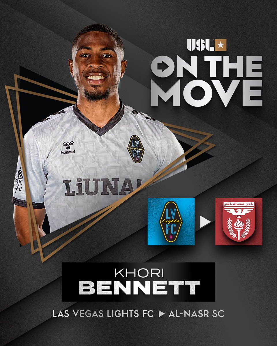 USL Championship (@uslchampionship) on Twitter photo 𝗙𝗿𝗼𝗺 𝗩𝗲𝗴𝗮𝘀 𝘁𝗼 𝘁𝗵𝗲 𝘄𝗼𝗿𝗹𝗱! 🌍
<a href="/lvlightsfc/">Las Vegas Lights FC</a> has transferred forward <a href="/khoribennett/">Khori Bennett</a> to <a href="/ClubAlnasr/">نادي النصر الرياضي</a> for a club-record fee 🇰🇼
➡️ bit.ly/40etONG 𝗙𝗿𝗼𝗺 𝗩𝗲𝗴𝗮𝘀 𝘁𝗼 𝘁𝗵𝗲 𝘄𝗼𝗿𝗹𝗱! 🌍
<a href="/lvlightsfc/">Las Vegas Lights FC</a> has transferred forward <a href="/khoribennett/">Khori Bennett</a> to <a href="/ClubAlnasr/">نادي النصر الرياضي</a> for a club-record fee 🇰🇼
➡️ bit.ly/40etONG