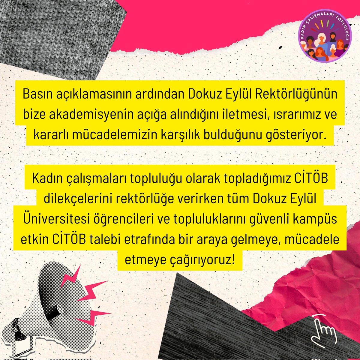 Bugünkü basın açıklamasından sonra DEÜ rektörlüğüyle yaptığımız görüşme sonucu, "kademe ilerlemesinin durdurulması" cezası alan akademisyenin açığa alındığı bilgisini edindik.