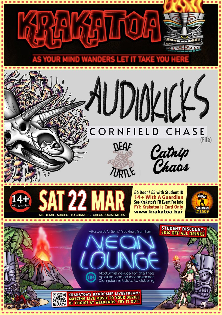 VolcanicTiki's tweet photo. #aberdeen #scotland #krakatoa #volcanictiki #independent #venue #workerowned #divebar #notadive #CIC #ABZ #live #music #bands #gigs #weekend #seeninthedeen #neonlounge #fudgeaberdeen #youdlikeithere #audiokicks #cornfieldchase #deafturtle #catnipchaos https://t.co/i3b7uJ5ttH