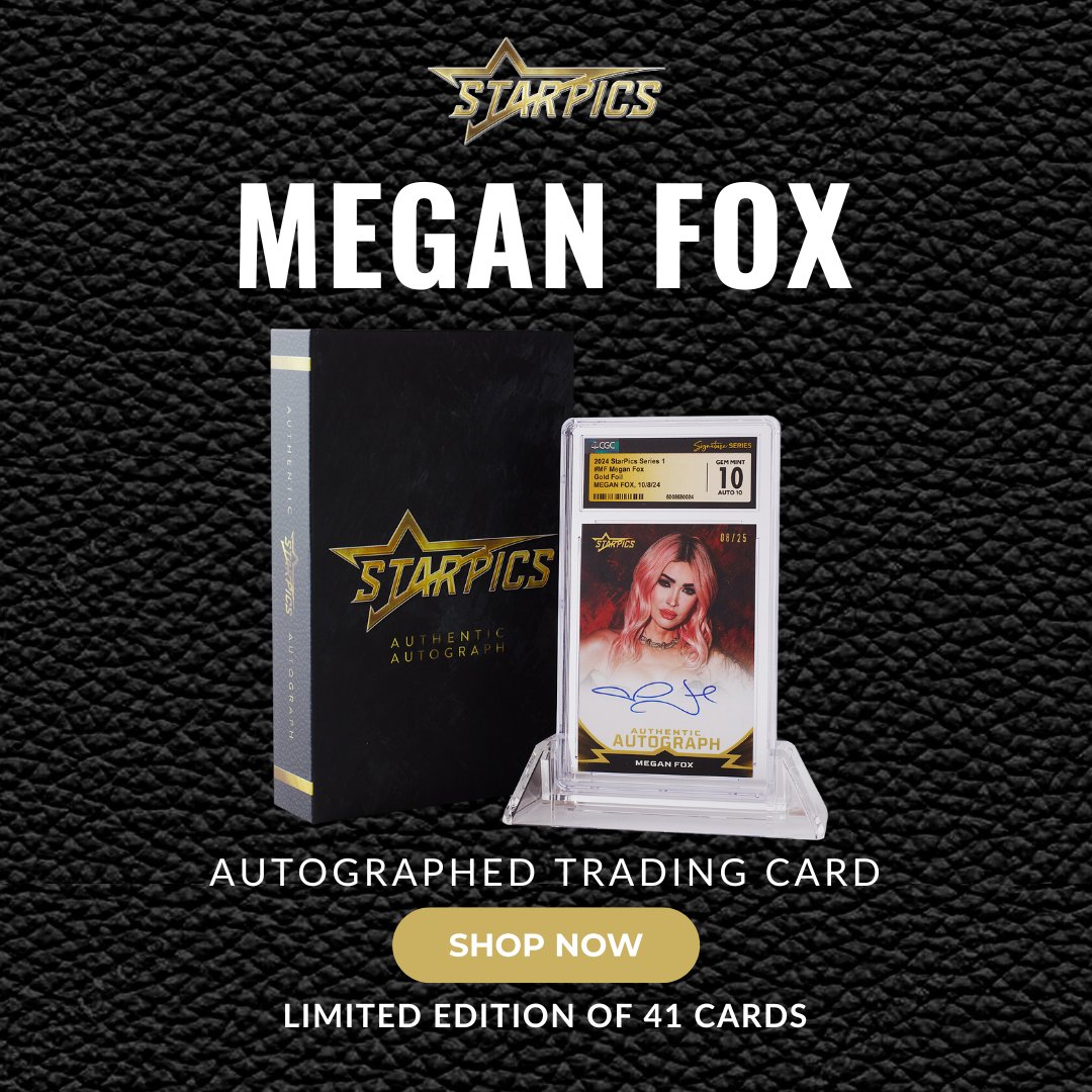 starpicscards's tweet photo. 🔥 Megan Fox Trading Cards are LIVE! 🔥 Don’t miss your chance to own these hand-signed, CGC-encased collectibles. Limited quantities available—shop now at https://t.co/ExOVXR4qIz! https://t.co/k4ky1yFVtd